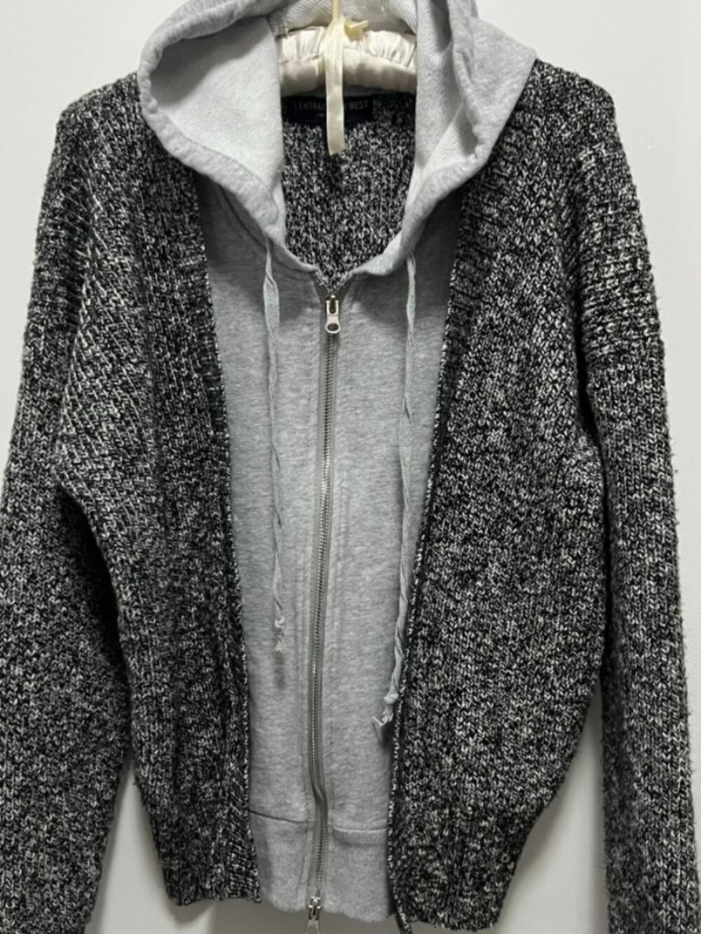 Central Park West Chunky Knit Zip Gray Hoodie Sweater, Excellent Condition
